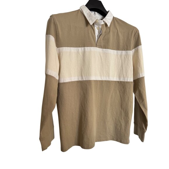 Goodfellow Tan Collared Stripe Long Sleeve Shirt Size Large NWT $20 - Picture 5 of 7